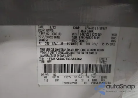 2014 Ford Explorer Xlt z USA, uszkodzony, nr VIN 1FM5K8D87EGA84262